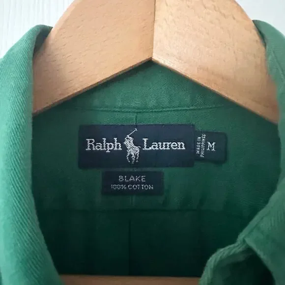 Ralph Lauren Polo Vintage Kelly Green Blake Button Down Casual Y2K Shirt Medium - Picture 7 of 8